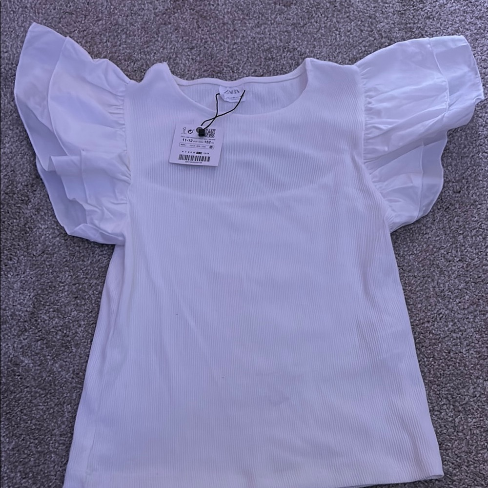 Zara White Ribbed Knit Top
